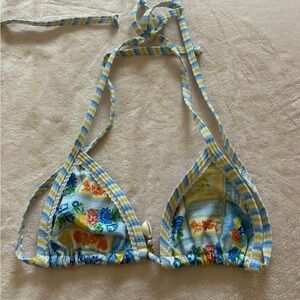 SHEIN Floral Striped Bikini Top - Blue and Yellow